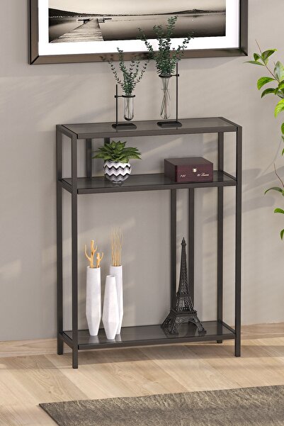 TOLIAHOME Siyah Renk Füme Temper Camlı Dresuar Konsol Komodin