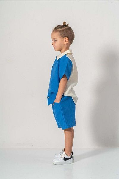 Mnk Baby&Kids Muslin Fabric Cotton Summer Shorts Boy's Suit M00733 Blue