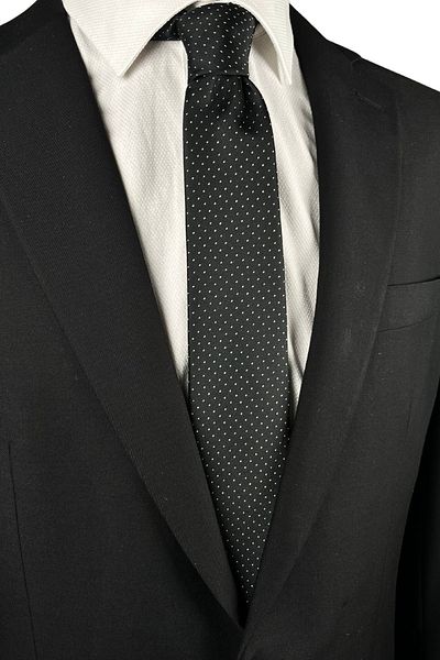 1001 Kravat Black and White Polka Dot Patterned 7 cm Wide Thin Tie
