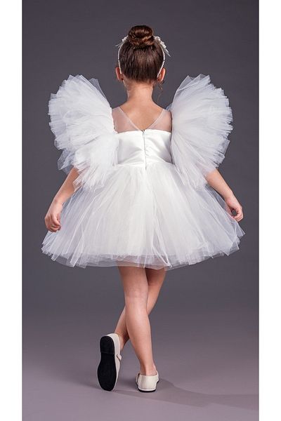 Mnk Baby&Kids Φούστα Tutu Puffy Sleeves Comotini Κοριτσίστικο βραδινό φόρεμα MNK0582 ΛΕΥΚΟ