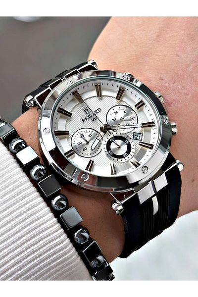 Reward Black Color Sport Silicone Cord Function Guaranteed Men's Wrist Watch + Bracelet