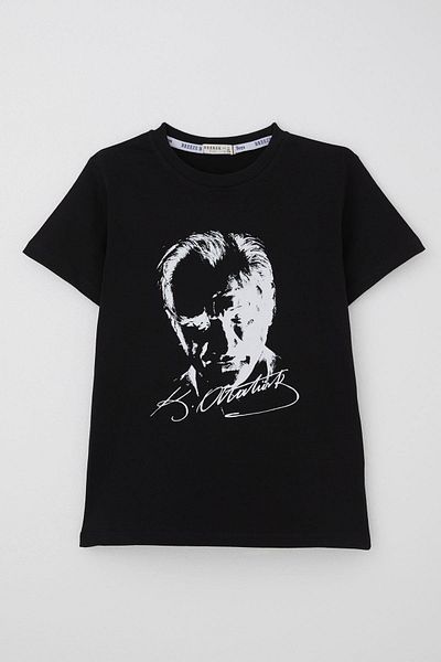 Breeze Tricou pentru baieti Ataturk imprimat 4-14 ani, negru