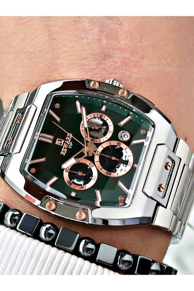 Reward Silver Color Functions Active Square Men's Wrist Watch + Bracelet