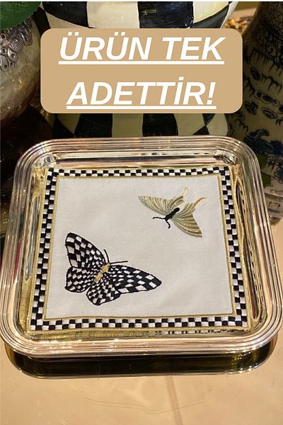 Dantel Evi منديل عرض الكوكتيل المطرز بنمط الفراشة