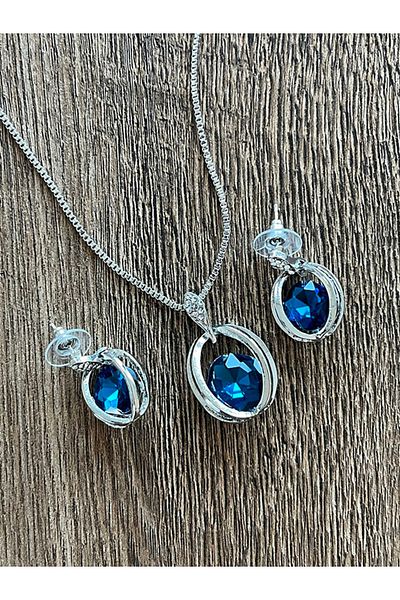 Büyük Hanım Vintage Style Water Blue Shiny Stone Necklace Earrings Set