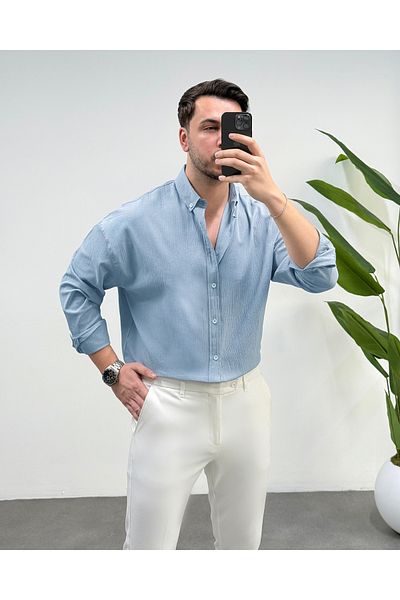 viperkombin Ανδρικό λινό πουκάμισο Regular Crinkle Linen