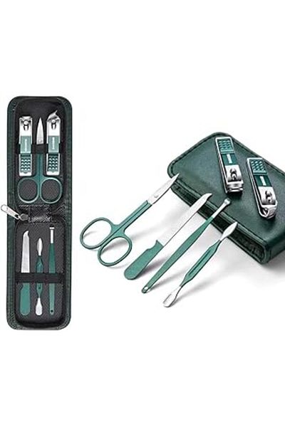 AMAZON TOHUM Can Carry 6I1 Fork Stainless Steel Professional Manicure Pedicure Nail Care Set (Green)