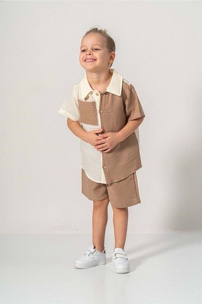 Mnk Baby&Kids Muslin Fabric Cotton Summer Shorts Boy's Suit M00733 Brown