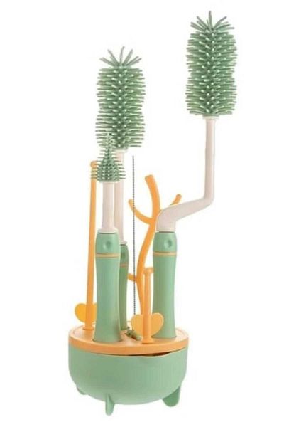 essentialneedsforall SILICON BABY BOTTLE BRUSH CLEANER SET,7 PIECESWITH STAND, 360" ROTATING, STRAW AND NIPPLE BRUSH