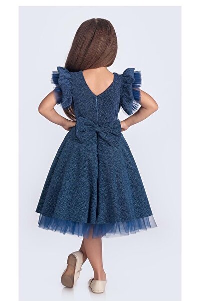 Mnk Baby&Kids Simli Şanzelize Kız Çocuk Abiye Elbise M00669 İNDİGO