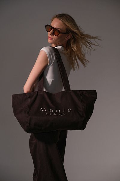 Maule Maule Embroidery Detailed Medium Size 100% Cotton Indigo Women's Shoulder Bag Tote Bag
