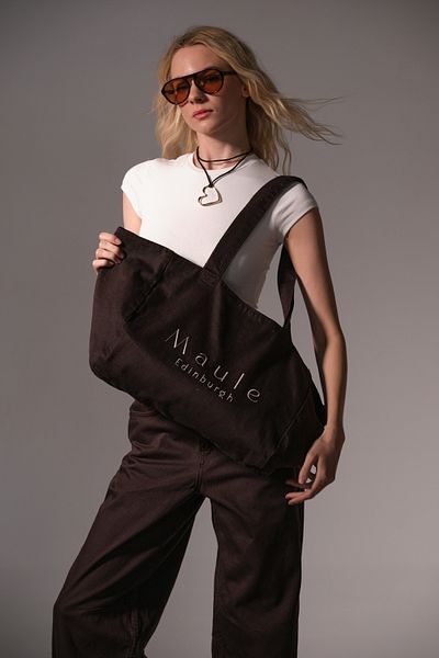 Maule Maule Embroidery Detailed Medium Size 100% Cotton Indigo Women's Shoulder Bag Tote Bag