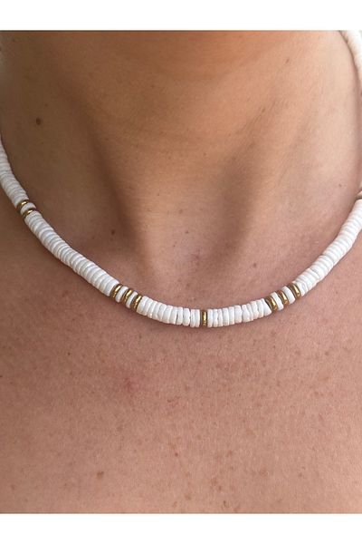 By Song Aksesuar White Necklace with White Coral Natural Stone