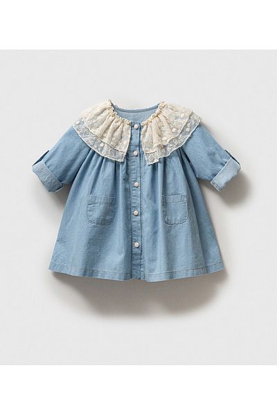 Noy Noy Denim Baby Girl Dress with Lace Detail