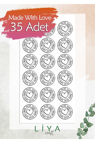LiyaCraft Made with Love Sticker Set 3 cm 35 Pieces