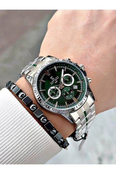 Reward Silver Color Functions Active Mid-Strip Steel Cord Men's Wrist Watch + Bracelet