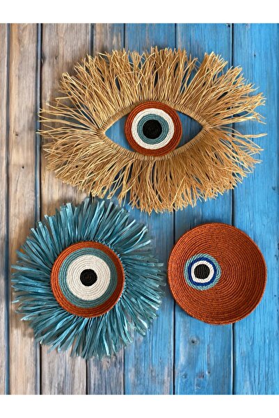 Evil Eye Bead Handmade Wicker Wall Plate Set - Terraco