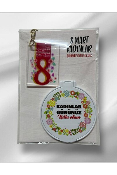 heptex 8 Mart Kadınlar Günü Hediyesi Baskılı Pleksi Anahtarlık ve Ayna