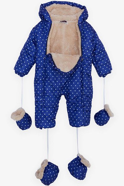 esso mandolin 9 Months-2 Years Dark Blue Polka Dot Hooded Astronaut Coat - Baby Girl