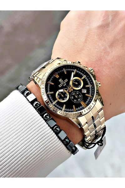 Reward Gold Color Functions Active Mid-Strip Steel Cord Men's Wrist Watch + Bracelet