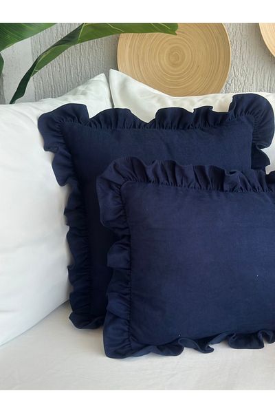 Decamor home Husă de pernă vintage cu volane bleumarin 1 bucată