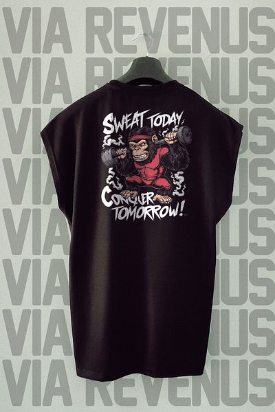Vordevia Sweat Today Gym Back Printed Zero Sleeve Crew Neck Sports Tshirt