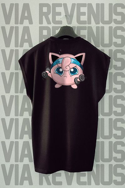 Vordevia Jigglypuff Gym Back Printed Zero Sleeve Crew Neck Sports Tshirt