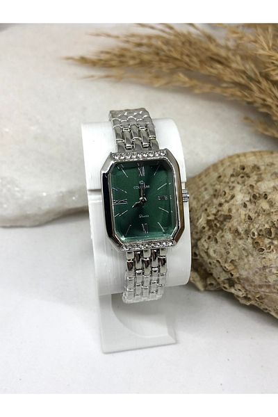 TD TRENDDURAGI Rectangular Tiny Stone Silver Inside Green Women's Wristwatch