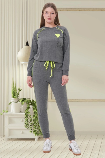 Mecit Pijama Sports Women's Pajamas Set 85% Cotton 10% Viscose 5% Lycra with Long Sleeves and Cuffs at the Ankles