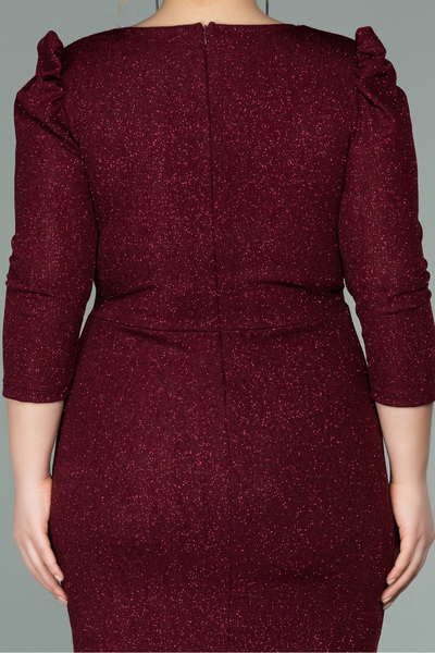 Efelif Burgundy Capri Sleeve Glitter Plus Size Evening Dress Abk38975