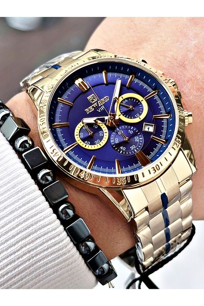 Reward Gold Color Functions Active Mid-Strip Steel Cord Men's Wrist Watch + Bracelet