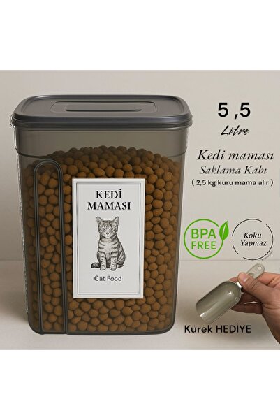 Dem Home Kedi Maması Saklama Kabı 5,5 Litre Antrasit Renk Plastik Düzenleyici...