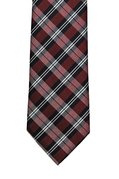 1001 Kravat Burgundy Colored Plaid Patterned 7 cm Wide Thin Tie
