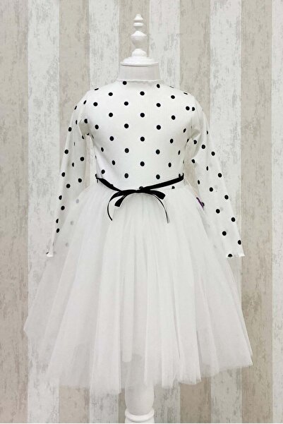 Mnk Baby&Kids Kız Puantiyeli Tütülü Günlük Elbise MNK0416 BEYAZ