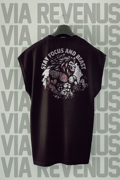 Vordevia Stay Focus and Beast Gym Back Printed Zero Sleeve Crew Neck Sports Tshirt