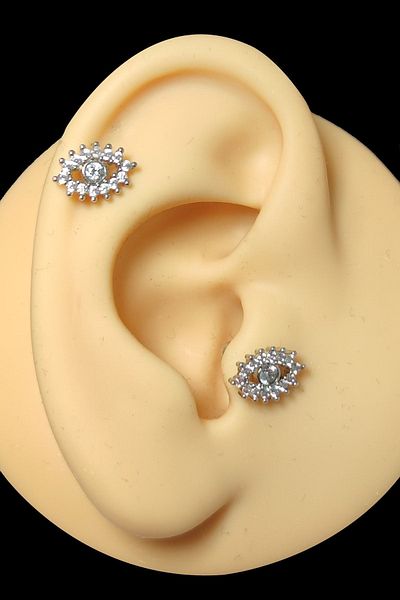 nefes Surgical Evil Eye Bead Model with Steel Eye Figure Tragus, cartilage, helix Piercing Nago01