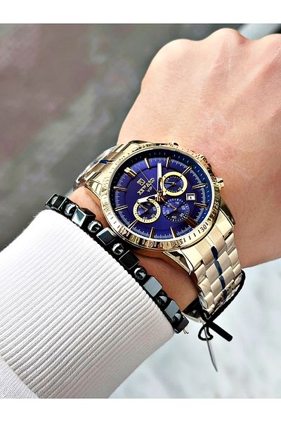 Reward Gold Color Functions Active Mid-Strip Steel Cord Men's Wrist Watch + Bracelet