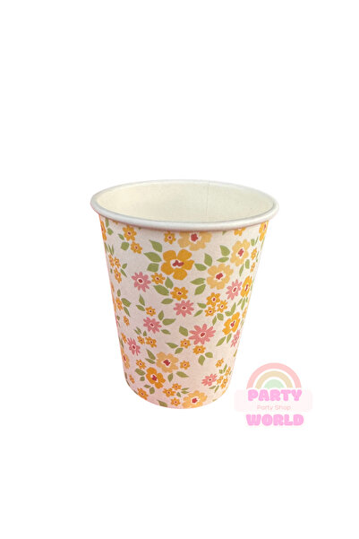 party world Papatya Çiçekli 8'li Karton Bardak 8 Oz (240 ML)