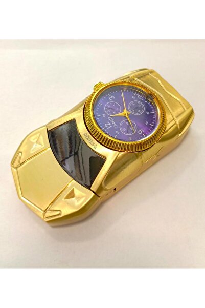 abnturk Dünyanın En Lüks Spor Arabası Saatli Çakmak Maketi %100 Metal Led Işıklı Saat Pürmüz Özellikli Yanış