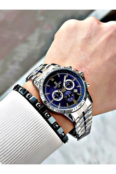 Reward Silver Color Functions Active Mid-Strip Steel Cord Men's Wrist Watch + Bracelet
