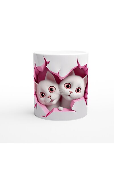 Wisdom Rain كوب مطبوع عليه قطط لطيفة تنظر خلف الكراك الوردي