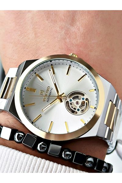 Reward Gold Silver Color Automatic Winding Steel Band Men's Wristwatch + Bracelet