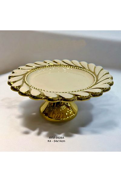 CASA DE BELLA Gold Edged Embossed Footed Cake Stand 34cm