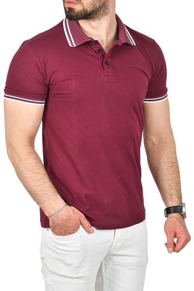 DeepSEA Tricou pentru bărbați, roșu Claret, slim fit, din țesătură de bumbac, cu guler polo, respirabil, slim fit, fără guler ondulat 25030