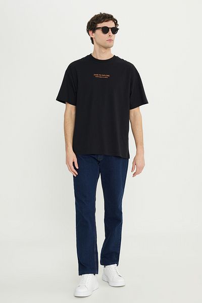 AC&Co / Altınyıldız Classics Ανδρικό μπλουζάκι μαύρο 100% βαμβακερό Oversize Fit Wide Cut Crew Neck με στάμπα