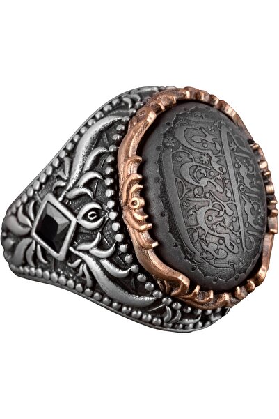 KAMBO Gerçek Doğal Hematit Taşı Yüzük, İslami Yüzük, 925 Ayar Gümüş Yüzük Erk...