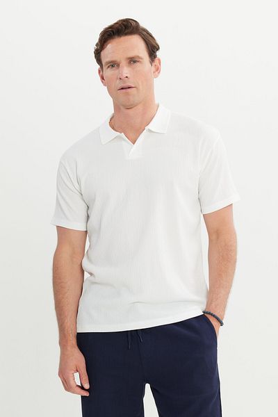 AC&Co / Altınyıldız Classics Ανδρικό μπλουζάκι Ecru Relax Fit Relaxed Cut Polo Neck