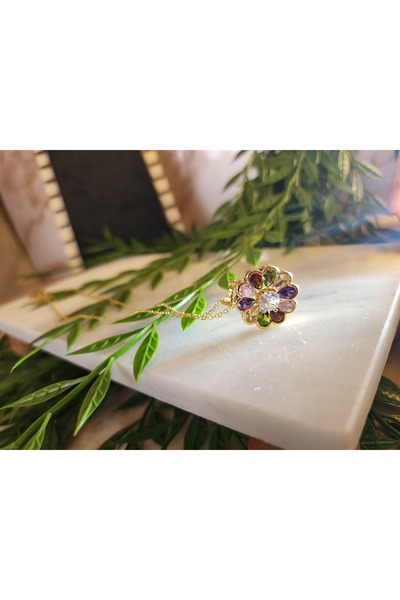 ALLEGRİA قلادة ديزي من الفولاذ الذهبي مع حجر ملون