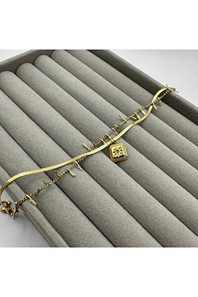 stainless steell 316L Çelik Charmlı Gold Bileklik