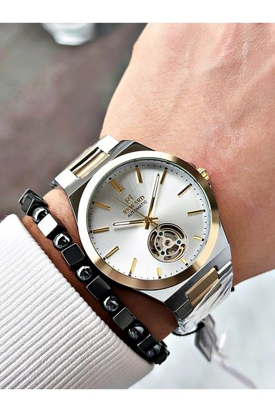 Reward Gold Silver Color Automatic Winding Steel Band Men's Wristwatch + Bracelet